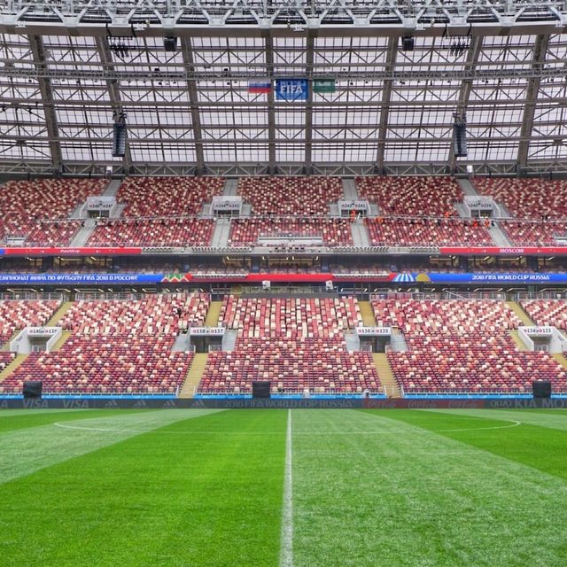 Sur la pelouse du stade Loujniki, ou a été programmé le match d'ouverture de la Coupe du monde : la Russie face à l'Arabie Saoudite