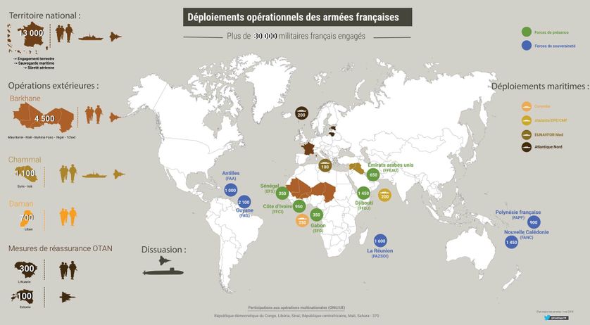 Carte des opérations et missions militaires mise à jour le 14.05.2018