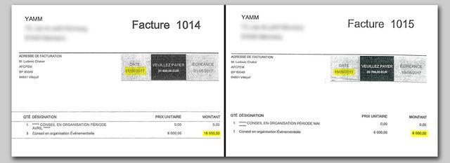 Extraits de deux factures adressées par la société Yamm à En marche, l'une de 6 000 euros, l'autre de 18 000 euros.