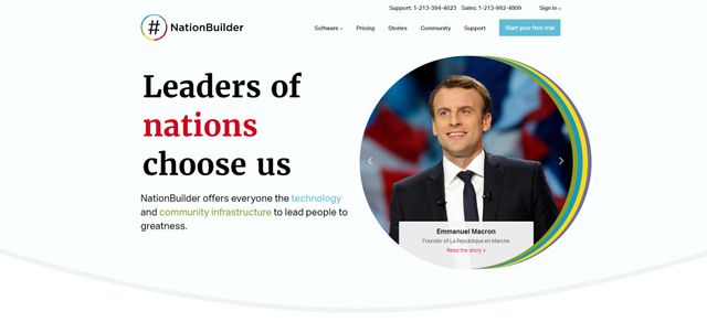 Capture d'écran de la page d'accueil du site NationBuilder.com