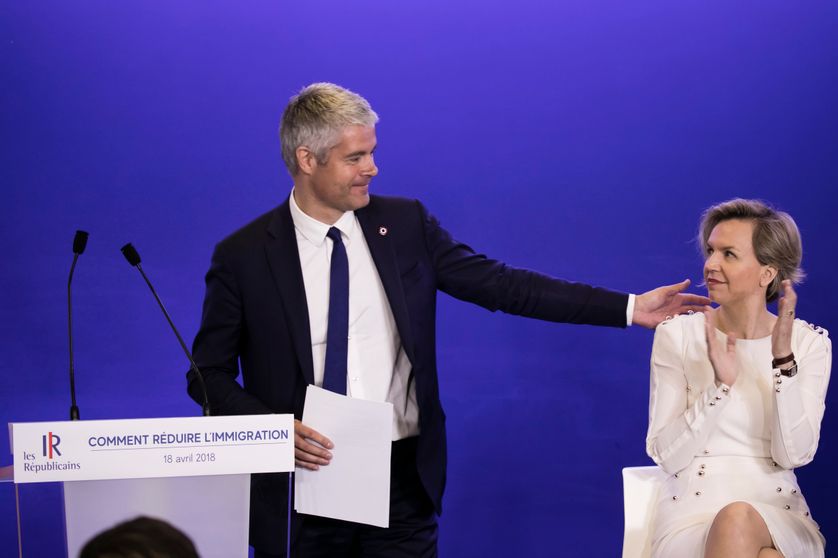 Laurent Wauquiez a limogé la vice-présidente des Républicains, Virginie Calmels, qui l’avait critiqué. Ici, les deux réunis le 18 avril 2018 pour une convention au siège du parti, sur l'immigration