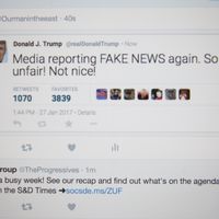 Grâce au site chinois "faketrumptweet.com", on peut écrire de faux tweets signés Donald Trump. Photo d'un faux tweet daté du 27 octobre 2017