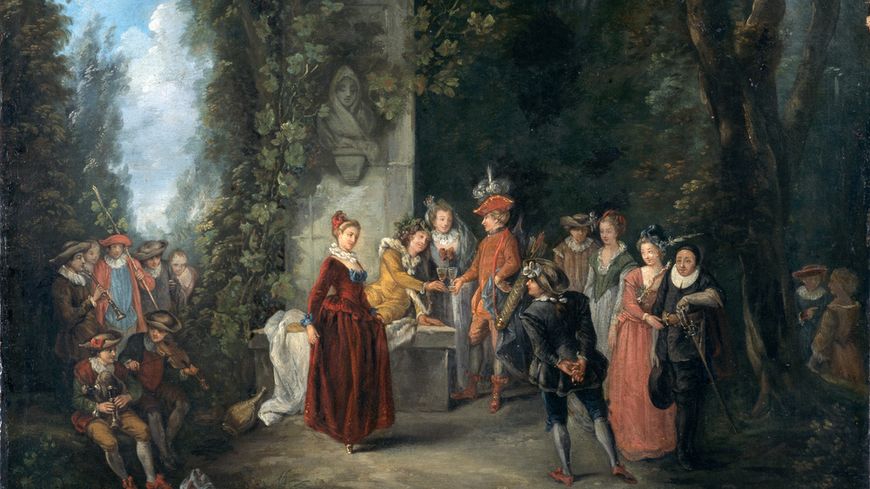Jean-Antoine Watteau, l'Amour au Théâtre français, XVIIIe siècle, huile sur toile, 51,4 x 62,9 cm