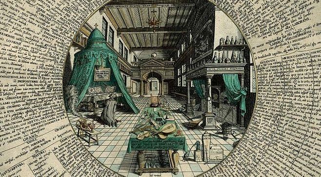 (détail) "Le Laboratoire de l'alchimiste" dans Amphitheatrum sapientiae aeternae d'Heinrich Khunrath (1595).