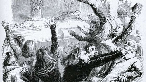 « Les Romains échevelés à la première représentation d'Hernani », gravure de Grandville (1836)