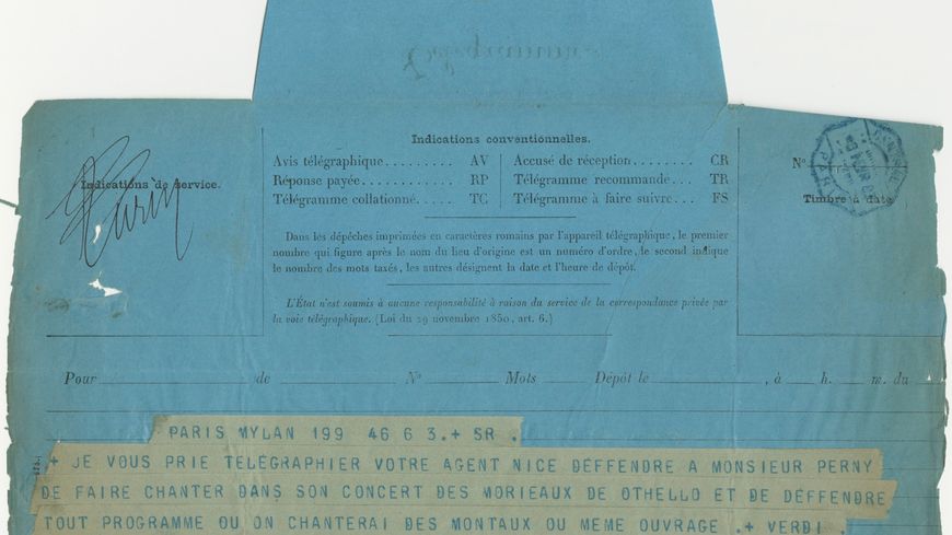 Télégramme de Giuseppe Verdi adressé à la Sacem