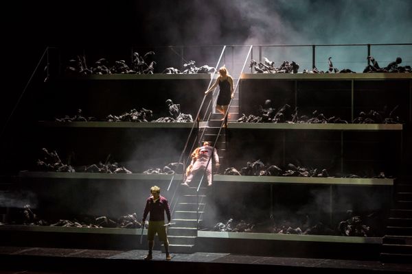 Andreas Schager (Parsifal), Evgeny Nikitin (Klingsor) et Anja Kampe (Kundry)
