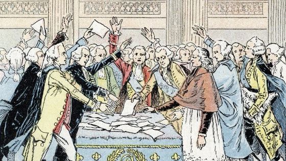 Révolution française : abolition des privilèges dans la nuit du 4 au 5 août 1789 a l’Assemblée nationale. ©AFP - Illustration tirée de "Mon-histoire-de-France" de HS Bres, 1894. Coll. privée.