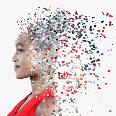 Visage pixélisé d'une jeune femme