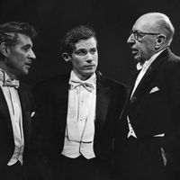 Leonard Bernstein, Glenn Gould et Igor Stravinsky, janvier 1960 / CBS Photo Archive
