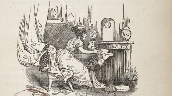 Détail de l'illustration de l'édition française du roman "Le Rouge et le noir" de Stendhal, 1831- Levavasseur, Libraire, Palais-Royal• - Gallica BNF, domaine public