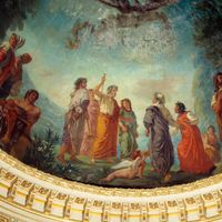 Détail de la peinture d'Eugène Delacroix (1798-1863) décorant la coupole de la Bibliothèque du Sénat, 1845 environ. Palais du Luxembourg