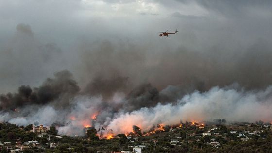 De violents incendies touchent la région de Mati, un petit village côtier touristique situé à une trentaine de kilomètres à l'est d'Athènes. ©AFP - ANGELOS TZORTZINIS