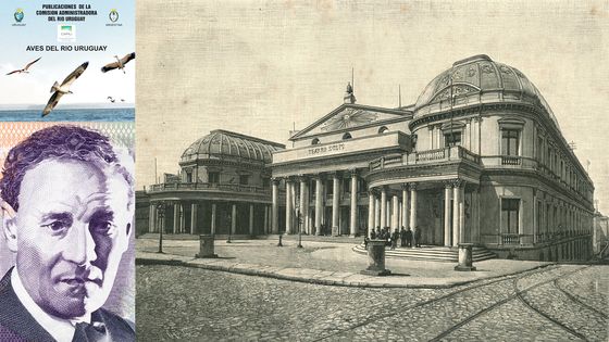 Uruguay, fleuve des oiseaux / Portrait d'Eduardo Fabini sur les billets de banque uruguayens / Teatro Solis