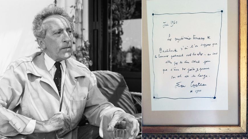 Jean Cocteau en 1956, l'année de l'inauguration du festival de Baalbek. Et document dans un hôtel de la ville avec quelques lignes signées de l'artiste sur les lieux.