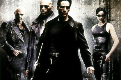 Détail de l'affiche de Matrix (1999) de Lana Wachowski et Lilly Wachowski avec Keanu Reeves Détail de l'affiche de Matrix (1999) de Lana Wachowski et Lilly Wachowski avec Keanu Reeves