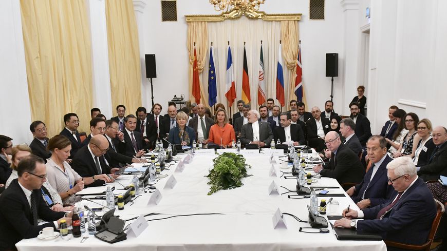 Réunion des Etats parties à Vienne en présence du ministre des Affaires étrangères iranien Mohammad Javad Zarif, le 6 juillet 2018.