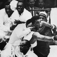 Mohamed Ali lors de sa victoire contre Sonny Liston