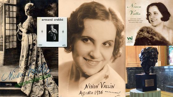 Ninon Vallin dans le rôle de Manon de Massenet / pochette 33t du baryton belge Armand Crabbé / Photo dédicacée de Ninon Vallin à Montevideo (1936) / CD VAIA / Buste de Ninon Vallin au Téâtre Colon de Buenos Aires.