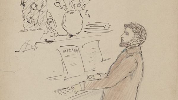 Dessin de Reynaldo Hahn au piano, 1900.