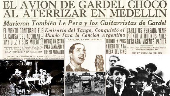 Journal Critica (Buenos Aires le 25 juin 1935) / Gardel chez Marissa et son cousin Louis Ramières à Albi en 1931 / Circo Teatro Espana à Medellin / Gardel avant d'mbarquer à Bogota pour Medellin