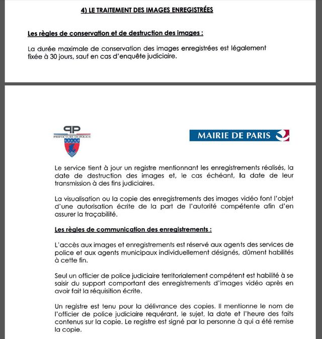 Extrait de la "Charte d'éthique de la vidéoprotection pour Paris"