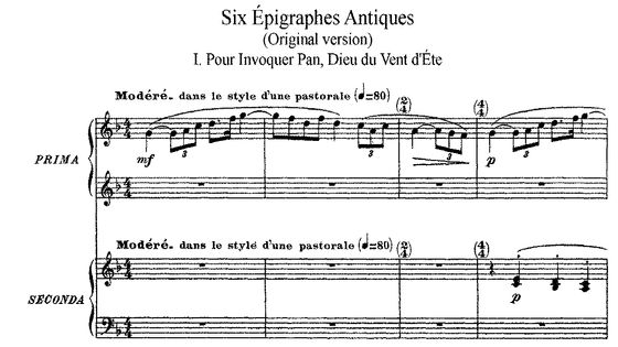 Claude Debussy : Six Épigraphes antiques (1914-15 ) - Éditeur Durand & Cie (1915) - Centre de documentation Claude Debussy, rue de Louvois, Paris