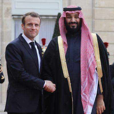 Emmanuel Macron et le prince héritier Saoudien Mohammed Ben Salmane le 10 avril 2018 à Paris.