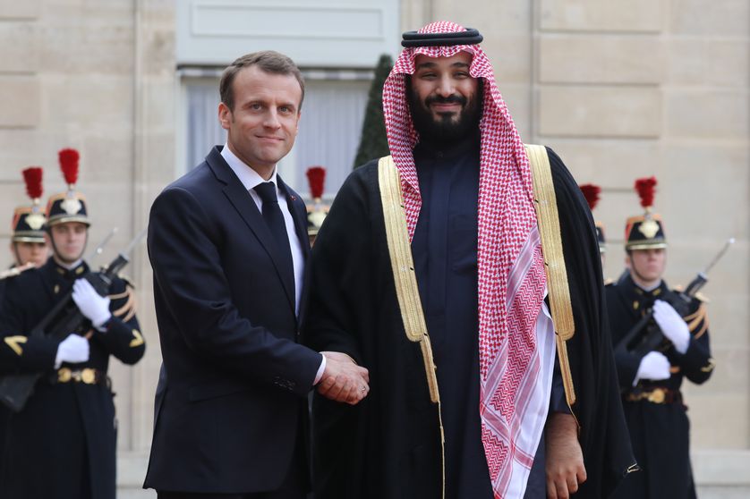 Emmanuel Macron et le prince héritier Saoudien Mohammed Ben Salmane le 10 avril 2018 à Paris.