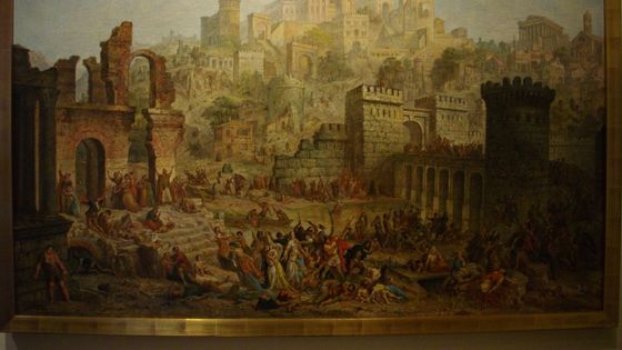 Tableau d'Auguste Migette (1802-1884), Massacre de Juifs à Metz pendant la Première croisade. Conservé aux Musées de la Cour d'or