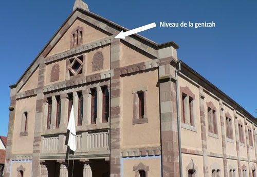 Synagogue de Dambach avec indication du lieu de la Gueniza