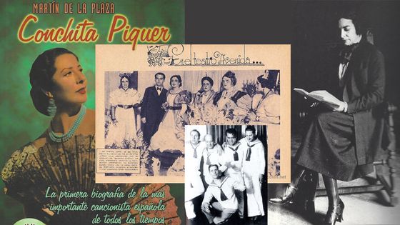 Couverture de la biographie de Conchita Piquer © Alianza Edit. / Lorca et Lola Membrives à la première de Noces de Sang à Buenos Aires (1937) / Pablo Neruda en marin / Margarita Xirgu