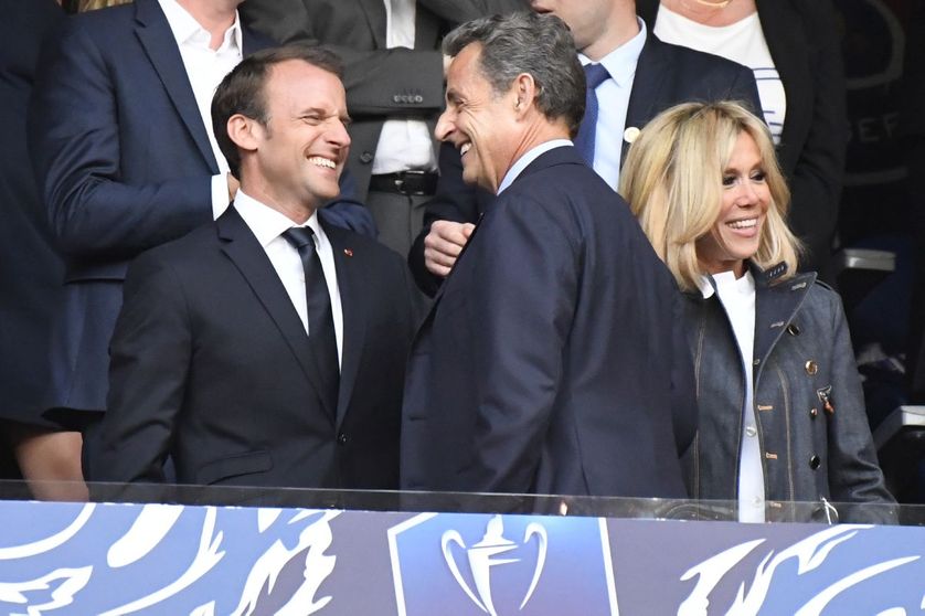 Emmanuel Macron et Nicolas Sarkozy au Stade de France le 8 mai 2018
