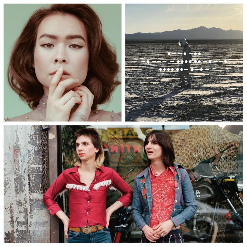 Légende : en haut à gauche : Mitski (© Savanna Ruedy), en haut à droite : l'album de Spiritualized et en bas : The Lemon Twigs (© Autumn de Wilde)