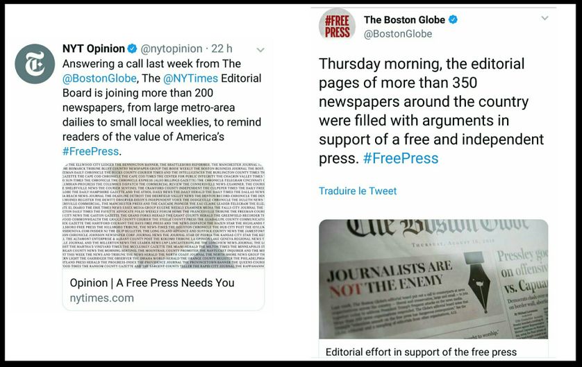 Plus de 200 journaux américains suivent la campagne #EnemyOfNone lancée par le Boston Globe