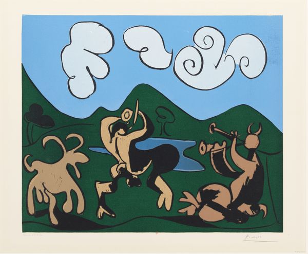 Pablo Picasso, Faunes et chèvres, 1959 linogravure en couleurs BnF, Estampes et photographie