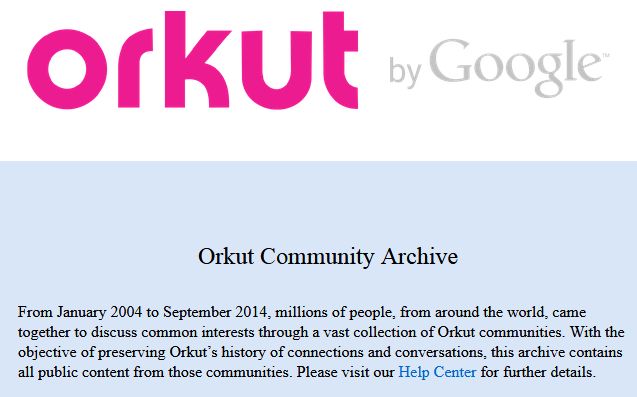Archive de la page d'accueil d'Orkut après sa fermeture