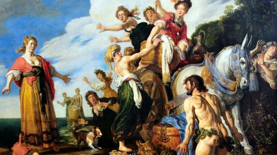 Ulysse et Nausicaa, par Pieter Lastman, 1619, Alte Pinakothek, Munich. Ulysse supplie Nausicaa à genoux de lui donner des vêtements et de lui montrer la ville.