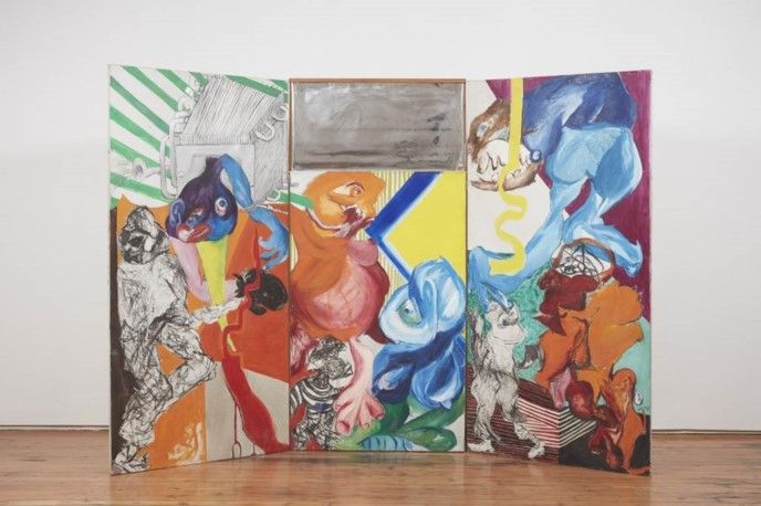 © JACQUELINE DE JONG, LE SALAU ET LES SALOPARDS, 1966, TRIPTYQUE (PEINTURE ET MIROIR), COLLECTION LES ABATTOIRS, MUSÉE – FRAC OCCITANIE TOULOUSE.