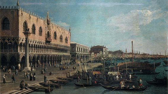 Giovanni Antonio Canal, dit CANALETTO : Vue du Palazzo Ducale vers la Riva degli Schiavoni