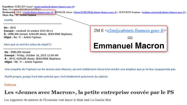 Dans cet échange de mails, 2M E n'est autre qu'Emmanuel Macron.