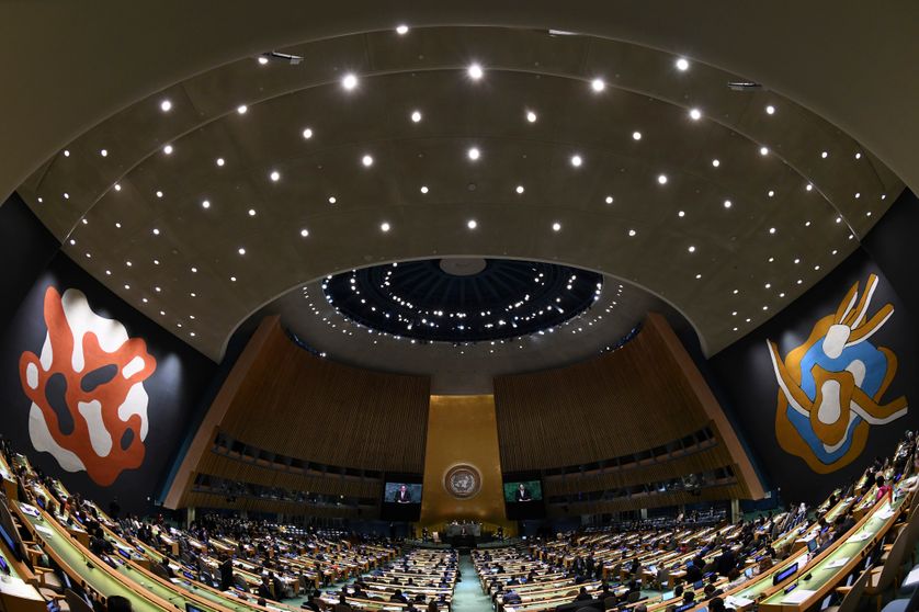 La salle de l'Assemblée générale au siège des Nations Unies à New York (photo Prise en 2017 lors de l'ouverture de la 72e session)