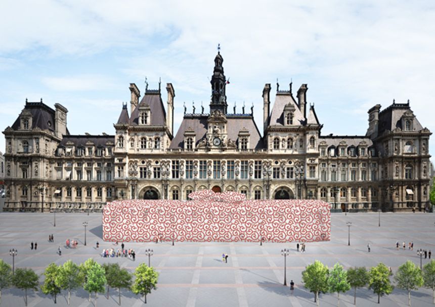 Furoshiki géant sur la Place de l'Hotel de Ville
