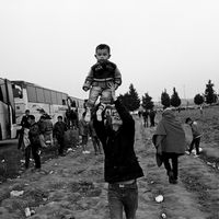 Camp de transit d'Idomeni en Grèce, à la frontière avec la Macédoine. Automne 2015