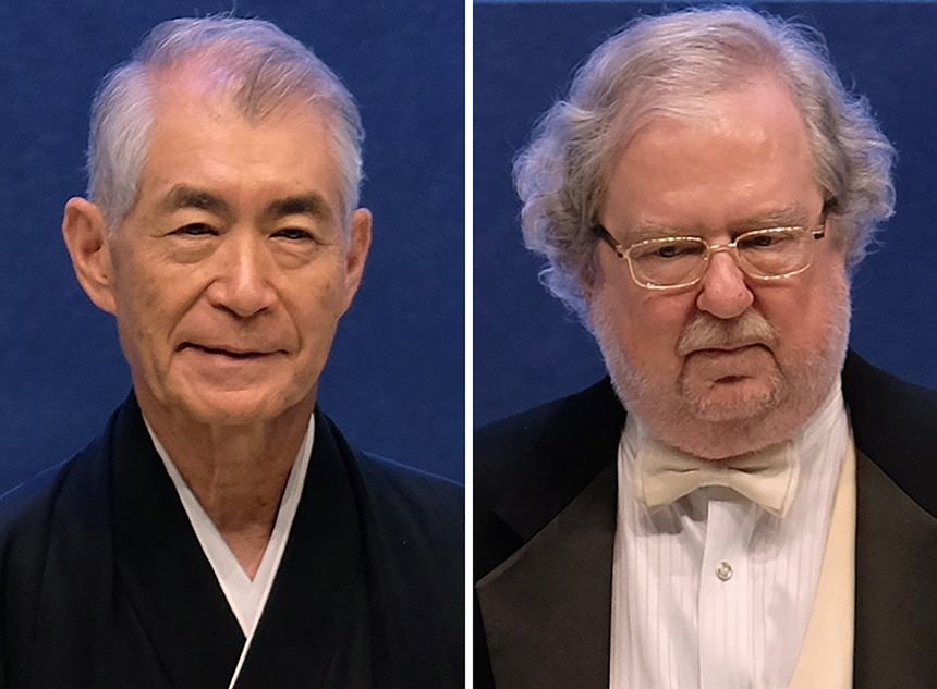 Tasuku Honjo (à gauche) et James P. Allison, les deux lauréats du Nobel de médecine 2018