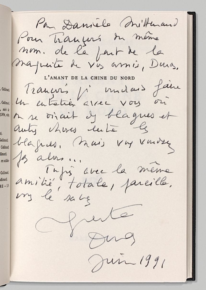 Dédicace de Marguerite Duras à Danielle et François Mitterrand, 1991