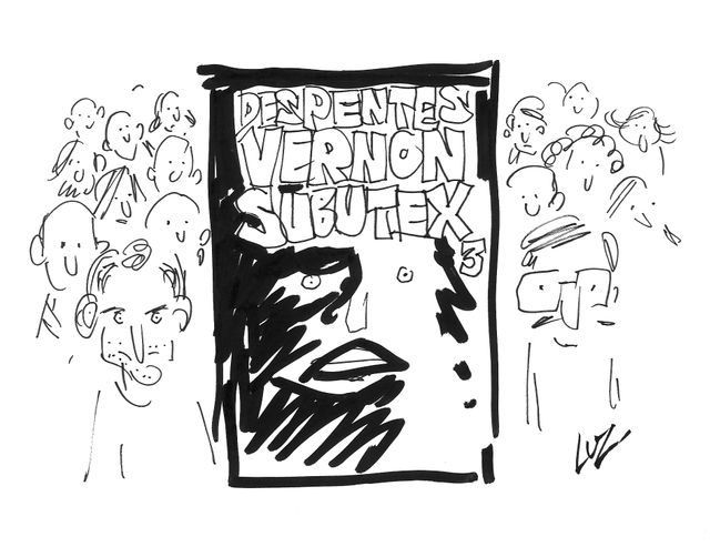 Le dessin réalisé par Luz en direct pendant l'antenne. À gauche du livre de Virginie Despentes, vous pouvez reconnaître Augustin Trapenard... et à droite, Luz lui-même