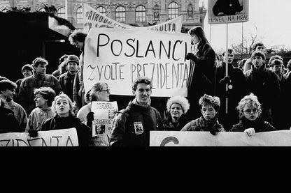 Tchécoslovaquie novembre 1989, des militants pro Havel Tchécoslovaquie novembre 1989, des militants pro Havel