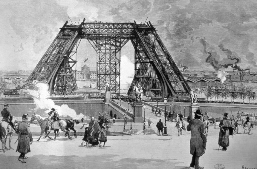 Illustration de la construction de la Tour Eiffel à Paris