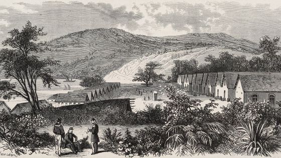 Vue du bagne pénitenciaire de l'île de Nou (Nouvelle-Calédonie) publié dans le journal L'Illustration, le 1er août 1868 ©Getty - De Agostini Picture Library